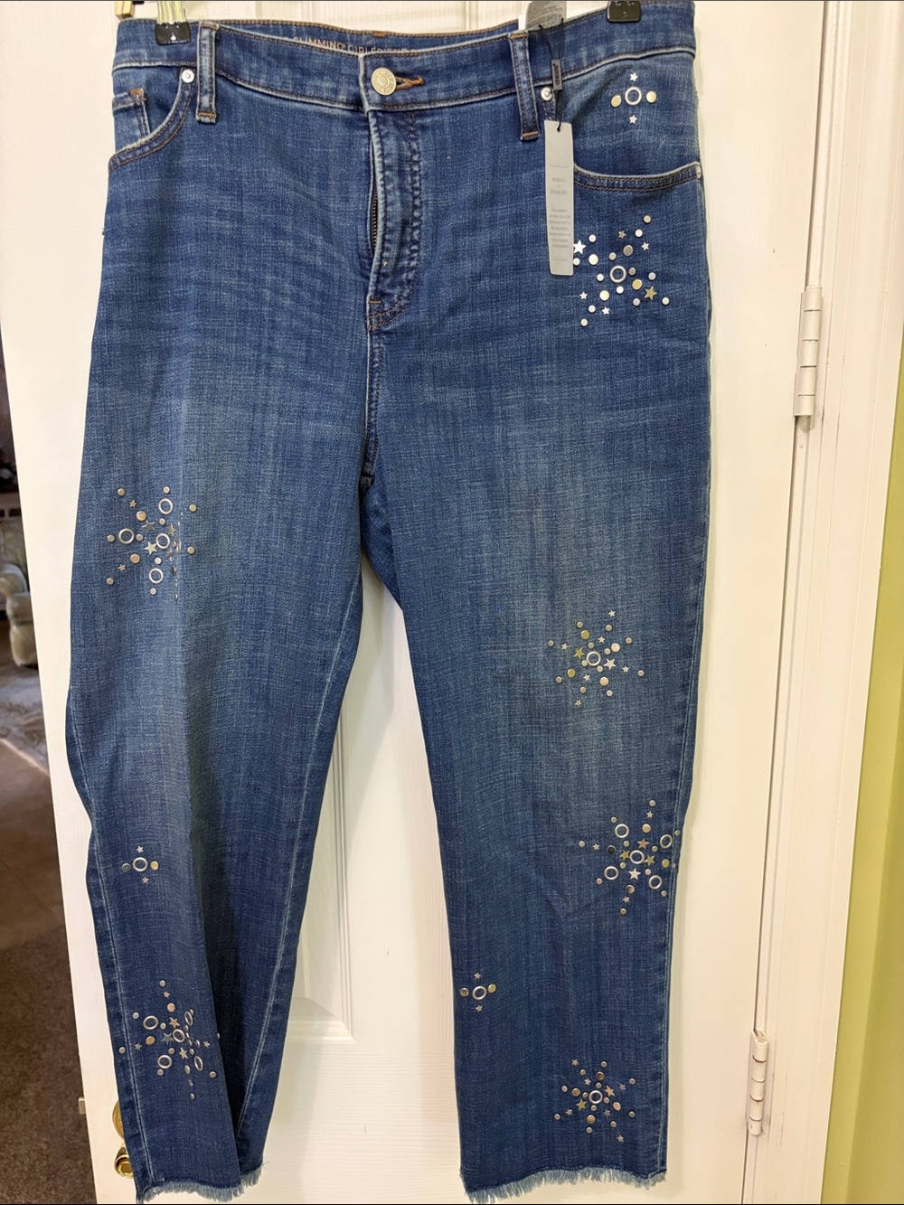 Chico's Blue Jeans with Metallic Stud and Crystal Star Accents